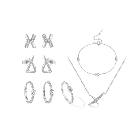 Women's S925 Sterling Silver Jewelry Set With Microinlaid Zircon Bracelet Necklace Earrings Classic Versatile Design