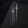 Women's S925 Sterling Silver Light Luxury Bow Tassel Earrings Elegant Simple Long Dangle Style