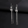 Women's S925 Sterling Silver Light Luxury Bow Tassel Earrings Elegant Simple Long Dangle Style