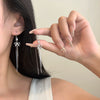 Women's S925 Sterling Silver Light Luxury Bow Tassel Earrings Elegant Simple Long Dangle Style
