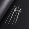 Women's S925 Sterling Silver Light Luxury Bow Tassel Earrings Elegant Simple Long Dangle Style