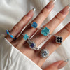 Women's S925 Sterling Silver Light Luxury Geometric Ring With Electroplating And Blue Ice Flower Cut Zircon