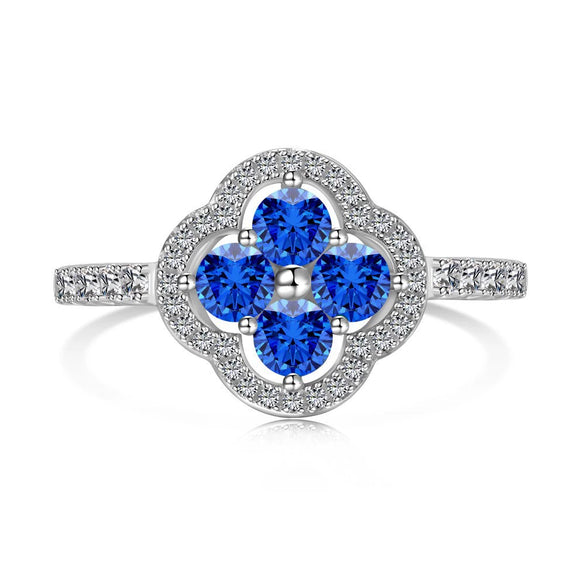Women's S925 Sterling Silver Light Luxury Geometric Ring With Electroplating And Blue Ice Flower Cut Zircon