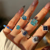 Women's S925 Sterling Silver Light Luxury Geometric Ring With Electroplating And Blue Ice Flower Cut Zircon