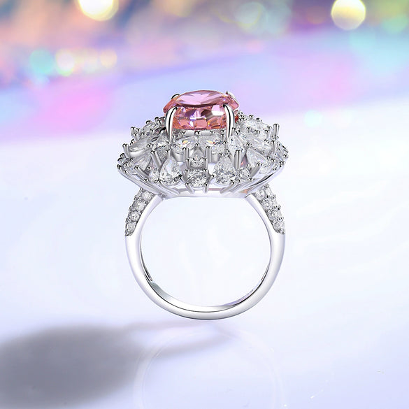 Women's S925 Sterling Silver Light Pink Pigeon Egg Diamond Ring