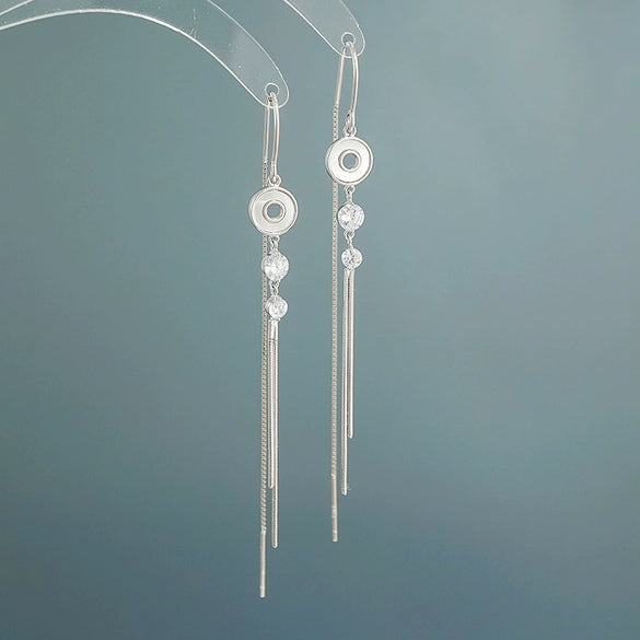 Women's S925 Sterling Silver Long Tassel Drop Earrings Elegant Simple Floral Geometric Dangle Earrings