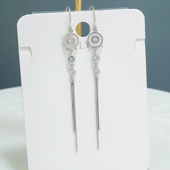 Women's S925 Sterling Silver Long Tassel Drop Earrings Elegant Simple Floral Geometric Dangle Earrings