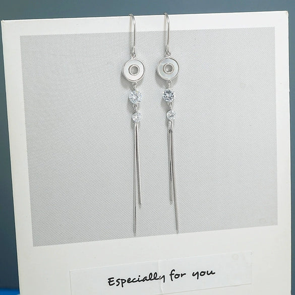 Women's S925 Sterling Silver Long Tassel Drop Earrings Elegant Simple Floral Geometric Dangle Earrings