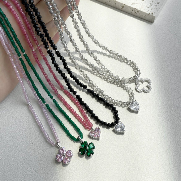 Women's S925 Sterling Silver Love Four Leaf Clover Pendant Necklace With Heart And Flower Pattern Electroplated