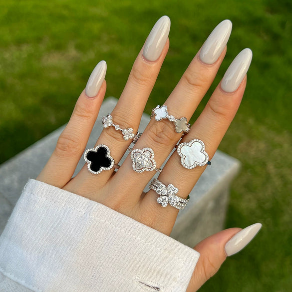 Women's S925 Sterling Silver Love Four Leaf Clover Zircon Separable Design Ring