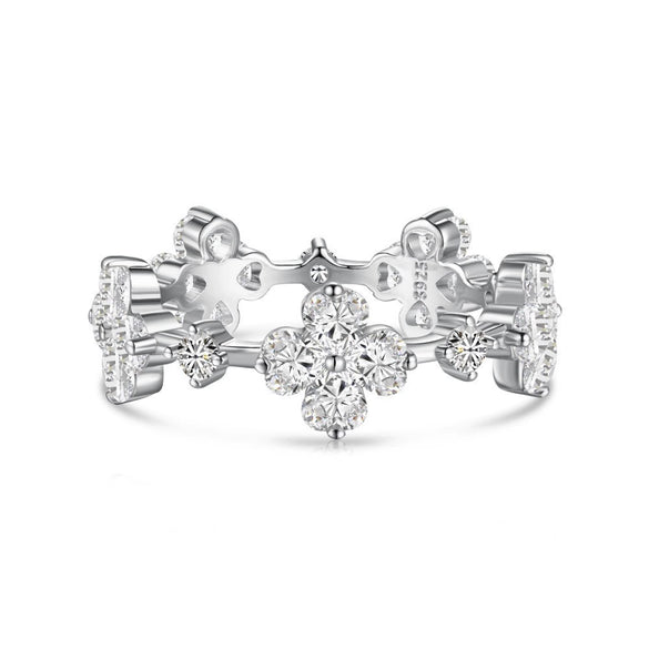 Women's S925 Sterling Silver Love Four Leaf Clover Zircon Separable Design Ring