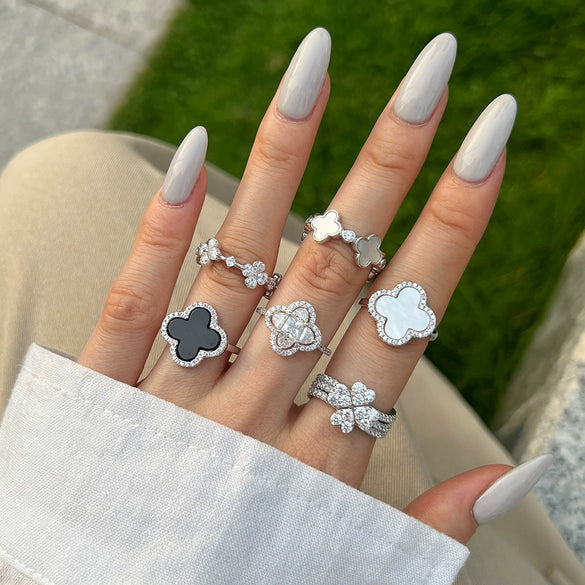 Women's S925 Sterling Silver Love Four Leaf Clover Zircon Separable Design Ring