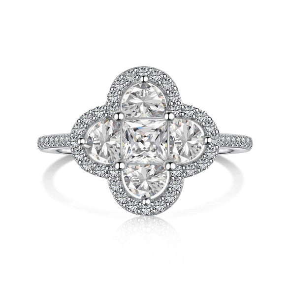 Women's S925 Sterling Silver Love Four Leaf Clover Zircon Separable Design Ring