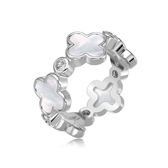 Women's S925 Sterling Silver Love Four Leaf Clover Zircon Separable Design Ring