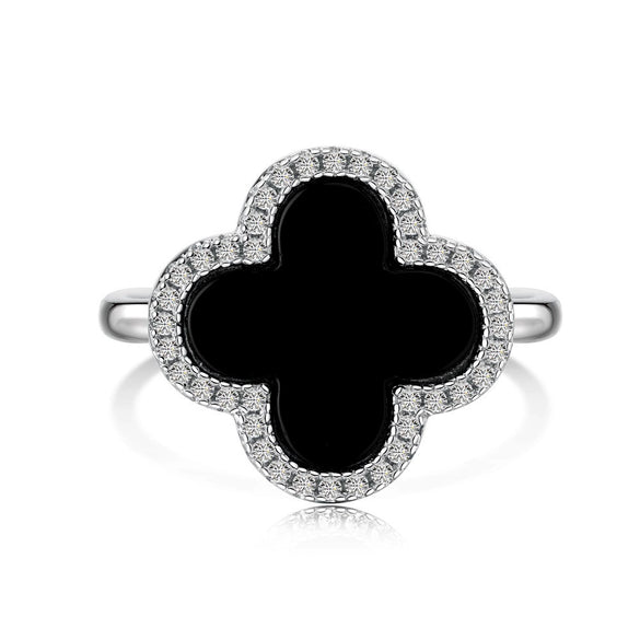 Women's S925 Sterling Silver Love Four Leaf Clover Zircon Separable Design Ring