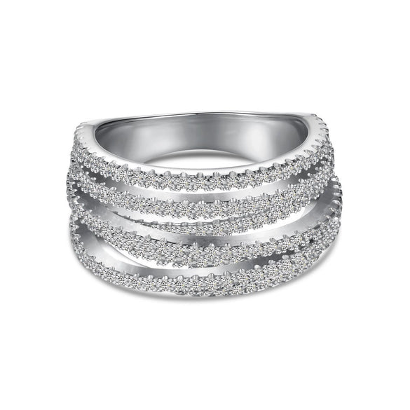 Women's S925 Sterling Silver Love Geometric Row Drill Electroplated Ring