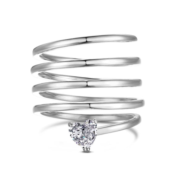 Women's S925 Sterling Silver Love Geometric Row Drill Electroplated Ring