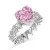 Women's S925 Sterling Silver Love Pink Ice Flower Cut Zircon Handinlaid Heartshaped Ring With Electroplating