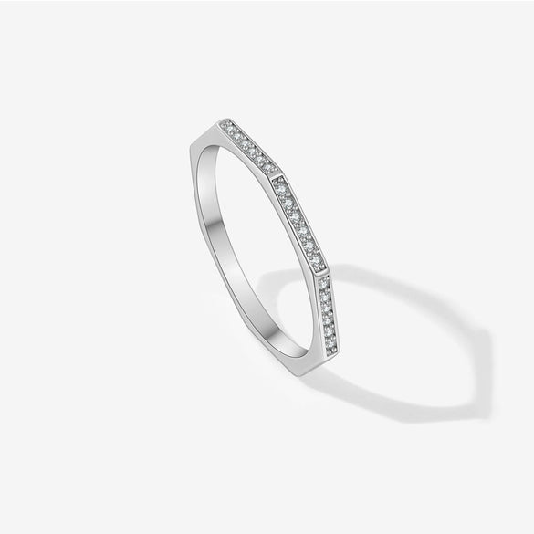 Women's S925 Sterling Silver Love Simple Allmatch Stacked Ring With Geometric Design And Platinum Or 18K Gold Electroplating