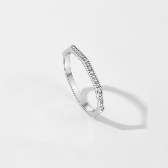 Women's S925 Sterling Silver Love Simple Allmatch Stacked Ring With Geometric Design And Platinum Or 18K Gold Electroplating
