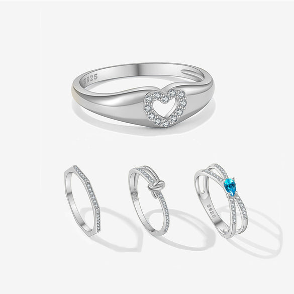 Women's S925 Sterling Silver Love Simple Allmatch Stacked Ring With Geometric Design And Platinum Or 18K Gold Electroplating
