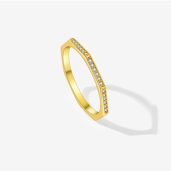 Women's S925 Sterling Silver Love Simple Allmatch Stacked Ring With Geometric Design And Platinum Or 18K Gold Electroplating