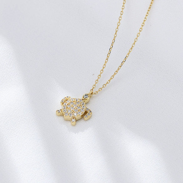 Women's S925 Sterling Silver Microinlaid Zircon Turtle Animal Clavicle Chain Necklace