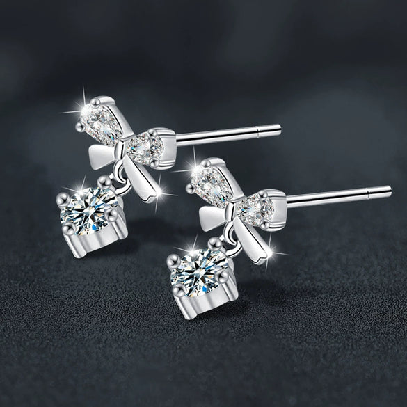 Women's S925 Sterling Silver Moissanite Bow Tie Earrings Light Luxury Niche Design