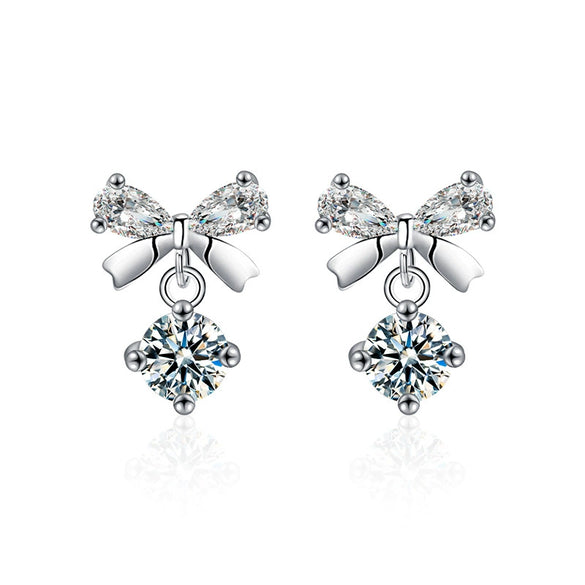 Women's S925 Sterling Silver Moissanite Bow Tie Earrings Light Luxury Niche Design