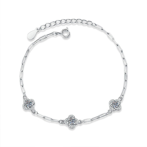 Women's S925 Sterling Silver Moissanite Flower Shaped Set With Diamonds Bracelet