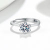 Women's S925 Sterling Silver Moissanite Ring Classic Six Prong Geometric Design Electroplated Adjustable Open Ring