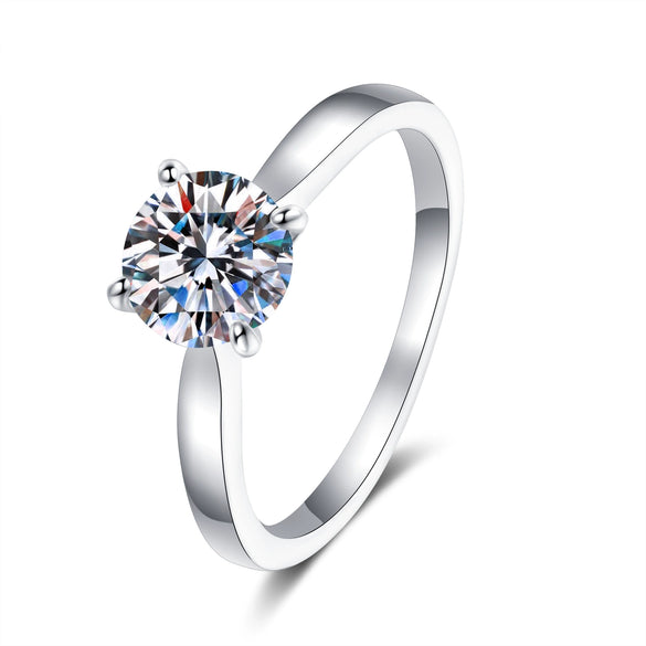 Women's S925 Sterling Silver Moissanite Ring Ushaped Natural Style Electroplated