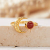 Women's S925 Sterling Silver Moon Shape Ring Set With Natural Jasper Gemstones