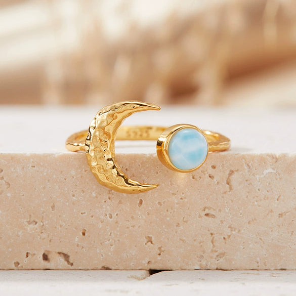 Women's S925 Sterling Silver Moon Shape Ring Set With Natural Jasper Gemstones