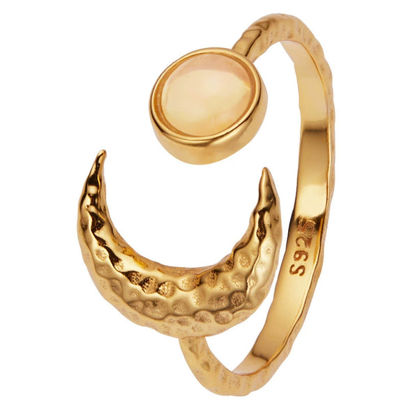 Women's S925 Sterling Silver Moon Shape Ring Set With Natural Jasper Gemstones