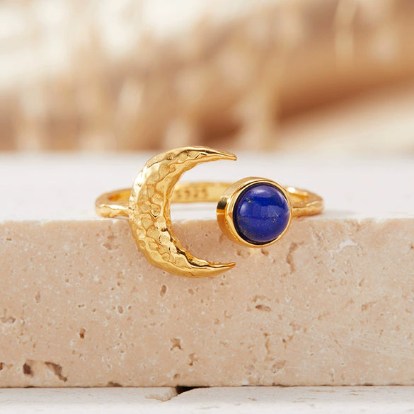 Women's S925 Sterling Silver Moon Shape Ring Set With Natural Jasper Gemstones