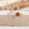 Women's S925 Sterling Silver Moon Shape Ring Set With Natural Jasper Gemstones