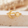 Women's S925 Sterling Silver Moon Shape Ring Set With Natural Jasper Gemstones