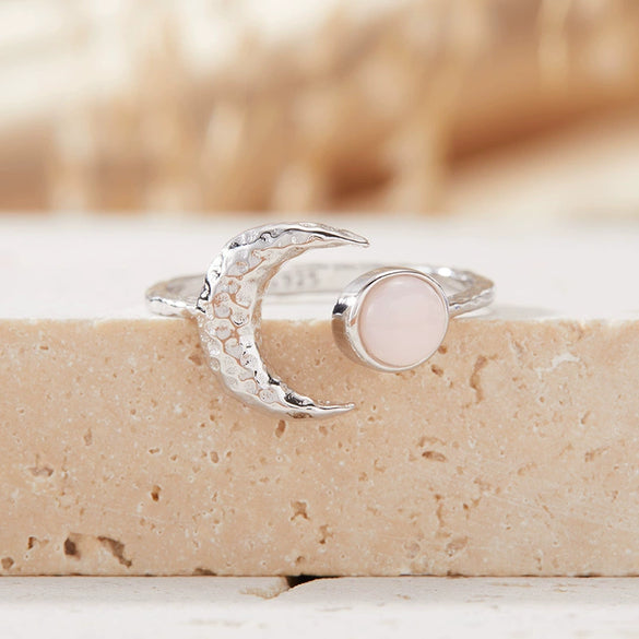 Women's S925 Sterling Silver Moon Shape Ring Set With Natural Jasper Gemstones