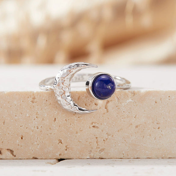 Women's S925 Sterling Silver Moon Shape Ring Set With Natural Jasper Gemstones