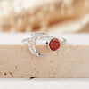 Women's S925 Sterling Silver Moon Shape Ring Set With Natural Jasper Gemstones