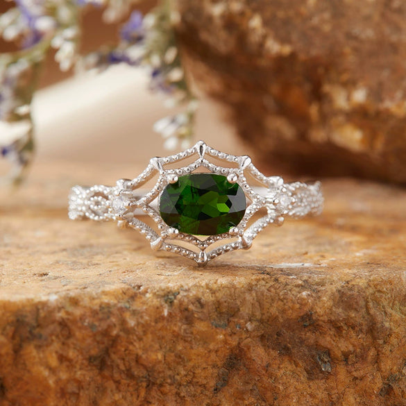 Women's S925 Sterling Silver Natural Amethyst Citrine Gemstone Ring With Spider Web Shape And Artistic Style