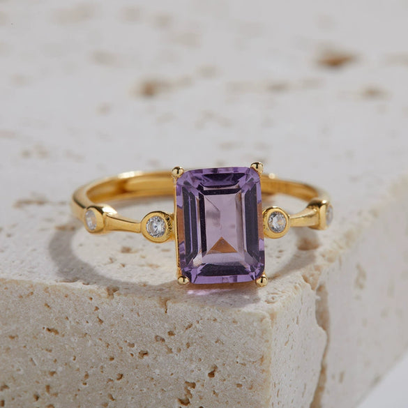 Women's S925 Sterling Silver Natural Amethyst Citrine Geometric Ring Set With Crystal