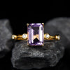 Women's S925 Sterling Silver Natural Amethyst Citrine Geometric Ring Set With Crystal