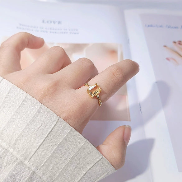 Women's S925 Sterling Silver Natural Amethyst Citrine Geometric Ring Set With Crystal