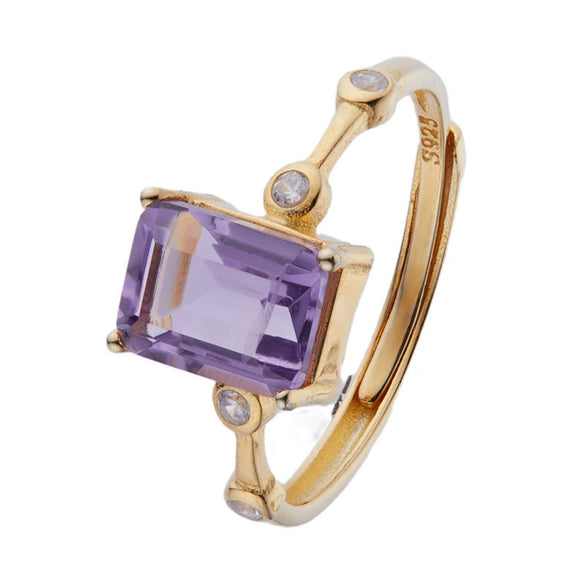 Women's S925 Sterling Silver Natural Amethyst Citrine Geometric Ring Set With Crystal
