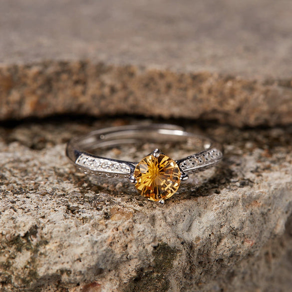Women's S225 Sterling Silver Natural Citrine Geometric Open Ring With Gems