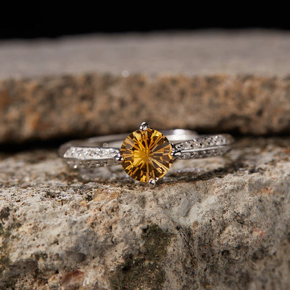 Women's S225 Sterling Silver Natural Citrine Geometric Open Ring With Gems