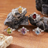 Women's S925 Sterling Silver Natural Colored Gemstone Garnet Topaz Peridot Amethyst Ring With Eight Pointed Star Shape