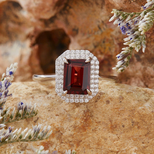 Women's S925 Sterling Silver Natural Colored Gemstone Ring With Crystal Sugar Cube Shape Geometric Pattern Set With Crystals Style